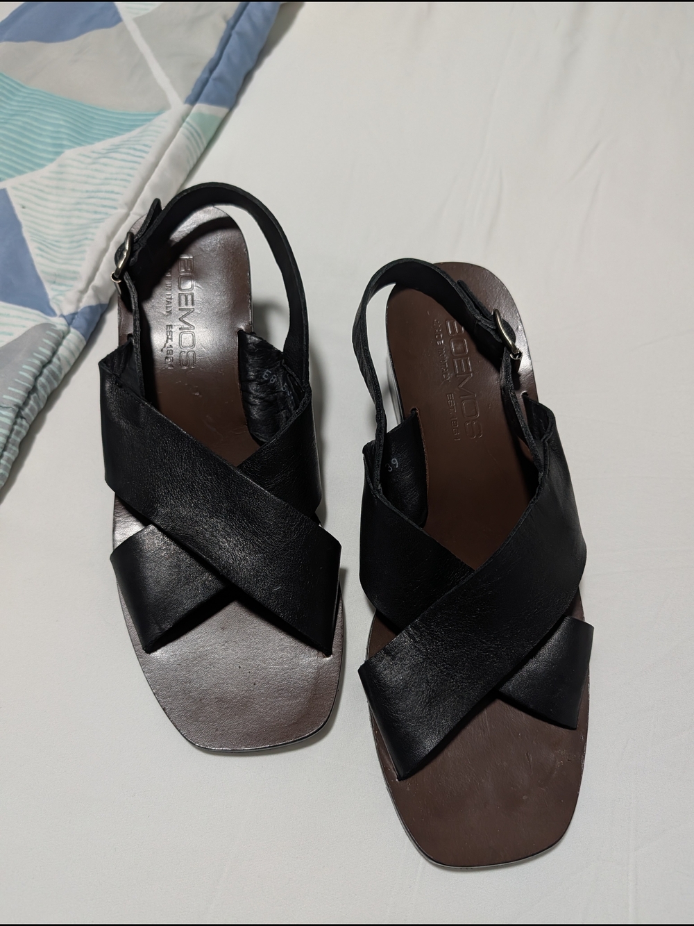 Women's Black Leather Crisscross Slingback Sandals